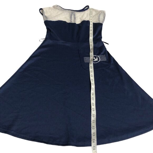 Rock Steady Dress Womens Small Blue Rockabilly Retro Pin Up Swiss Dot Nautical - Picture 12 of 14
